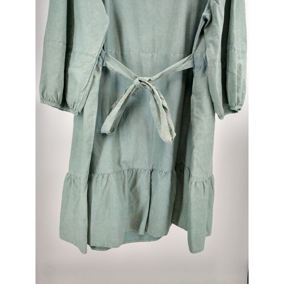 Ava‎ & Viv A-Line Dress 2X Balloon 3/4 Sleeve Tiered Cotton Tie Back Teal NWT - Picture 6 of 14